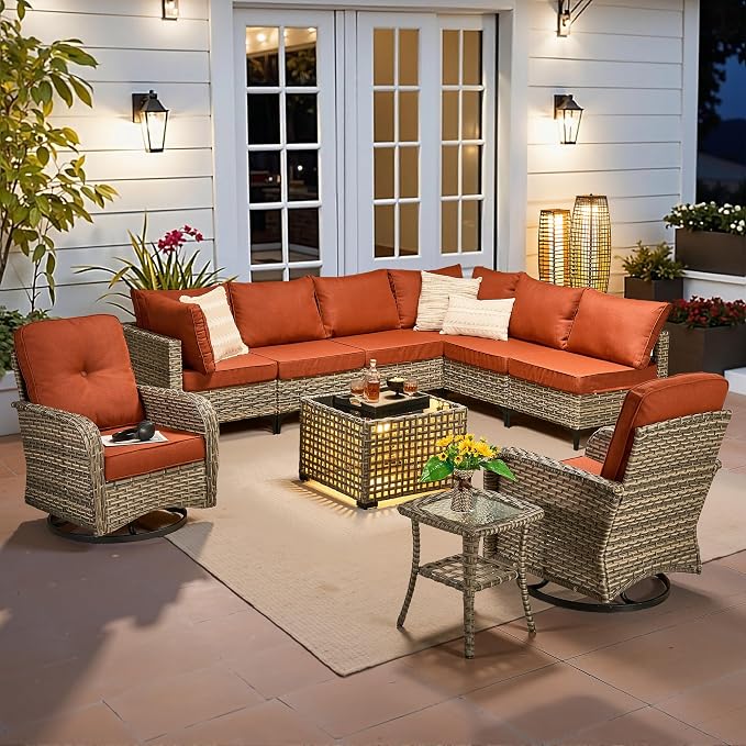 Outdoor Sectional Patio Furniture Set, 10 Pieces Wicker Conversation Sets L by CAODOCPatioFurniture