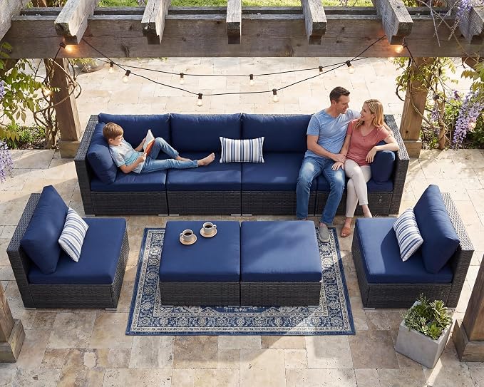NICESOUL Outdoor Sofa Set of 8, Deep Seating Extra Large Patio Conversation Set - Image 2