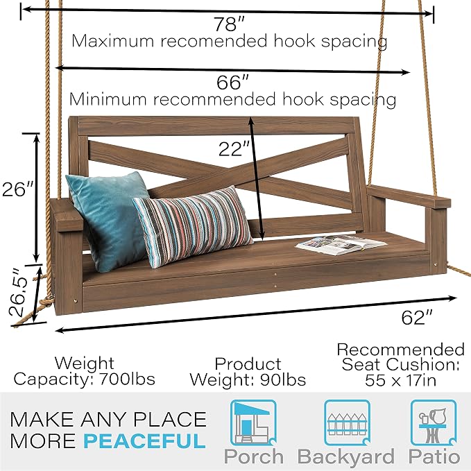 Porchgate Amish Heavy Duty 700 Lb Boardwalk Porch Swing W/Ropes - Image 6