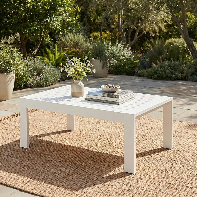 Solaste Aluminum Outdoor Coffee Table, All-Weather Rectangle Metal Patio Coffee - Image 7