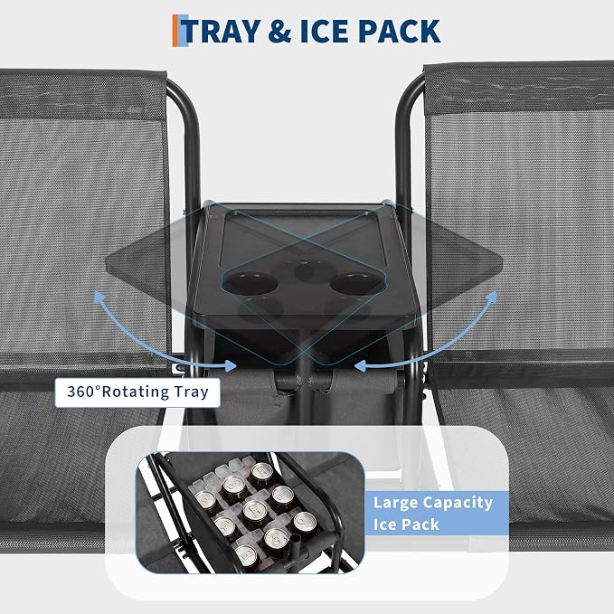 Porch Swing with Cup Holders & Pivot Storage Table & Cooler Bag with Adjustable - Image 3