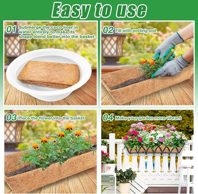 Y&M 2Pcs 24" Trough Coco Fiber Replacement Liner, Pre-Formed Window Deck Coco - Image 3