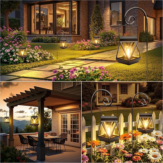 KOOPER 4 Pack Solar Lanterns Outdoor Waterproof, Upgraded Black Metal Hanging - Image 6