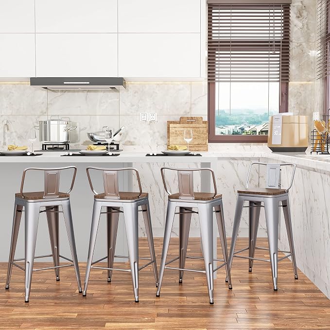 Changjie Furniture 30 Inch Bar Stools Set of 4 Industrial Metal Barstools Bar - Image 5