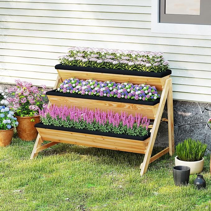 Giantex 3-Tier Vertical Raised Garden Bed, Wood Elevated Planter Box - Image 2