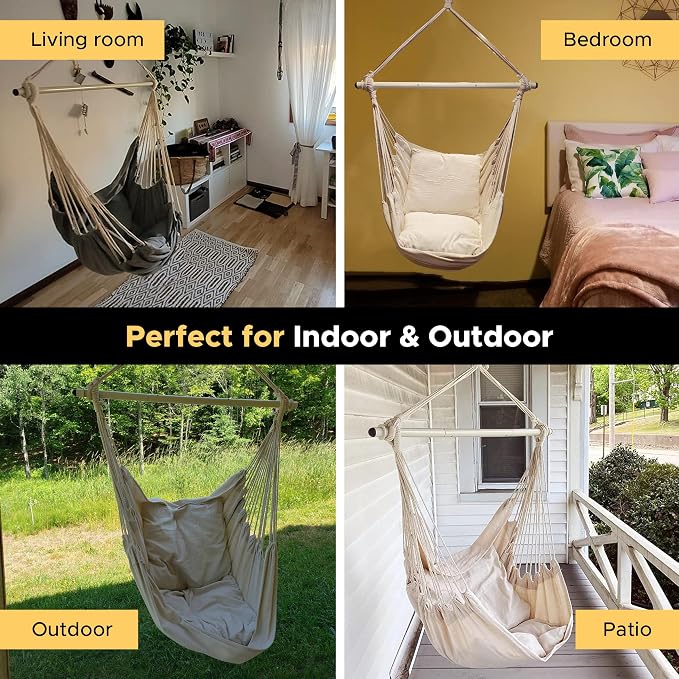 ADVOKAIR Hammock Chair Hanging Chair Swing Large Indoor - Image 6
