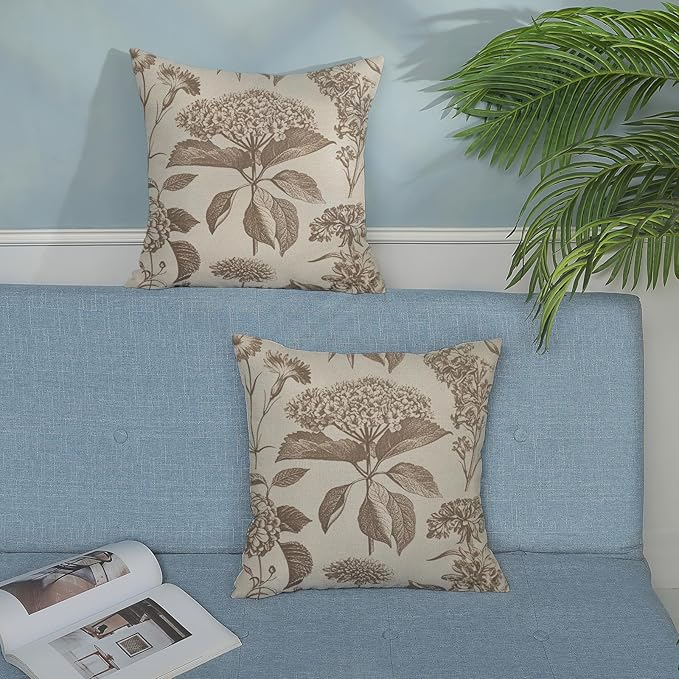 Vintage Brown Pillow Covers 16x16 Inch 2 Pcs Boho Beige Floral Decor Throw - Image 3