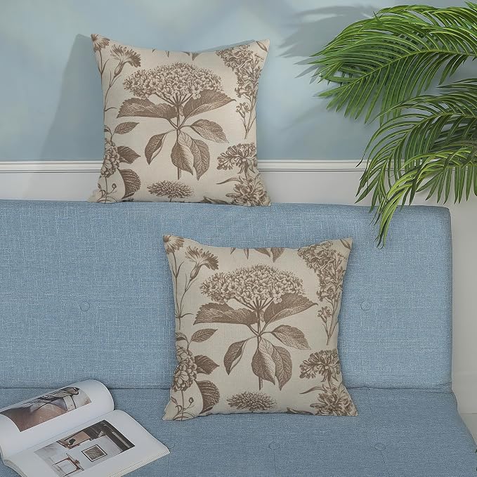 Vintage Brown Pillow Covers 20x20 Inch 2 Pcs Boho Beige Floral Decor Throw - Image 3