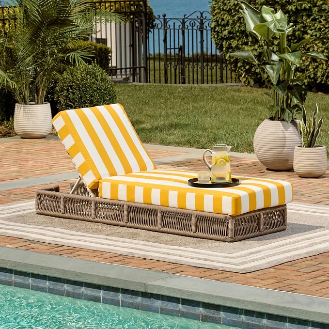 SAFAVIEH Outdoor Collection Gillian Heather Tan & Yellow Stripe Chaise Lounge - Image 6