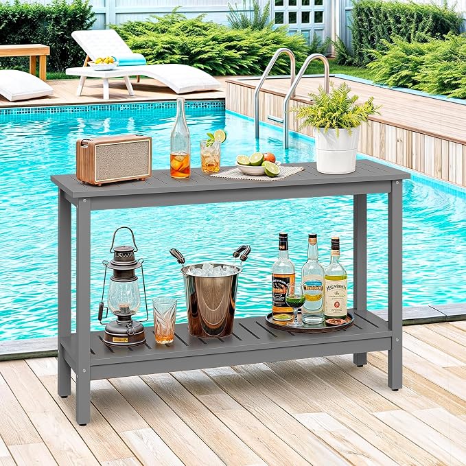 SUPER DEAL 48 inch Outdoor Console Table, 2-Tier Solid Wood Side Table - Image 2