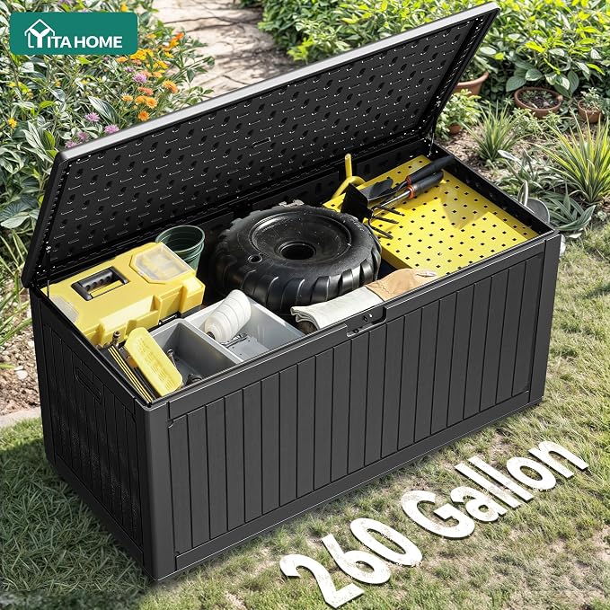 YITAHOME 260 Gallon Extra Large Deck Box, Double-Wall Resin Outdoor Storage Box - Image 7