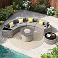 Patio Sectional Furniture Outdoor 8-Piece Grey Rattan Curved Sofa Set by VonzoyHome