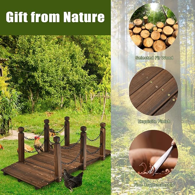 Giantex 5 FT Wooden Garden Bridge, Stained Wood Arc Footbridge - Image 6