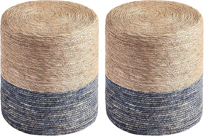 Wimarsbon Round Pouf Ottomans, Handwoven Natural Water Hyacinth Seagrass Pouffe by Wimarsbon
