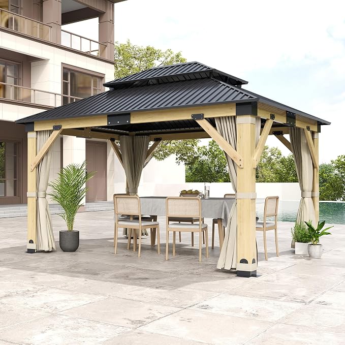 11x13FT Wood Gazebo, Outdoor Wooden Gazebo - Image 2