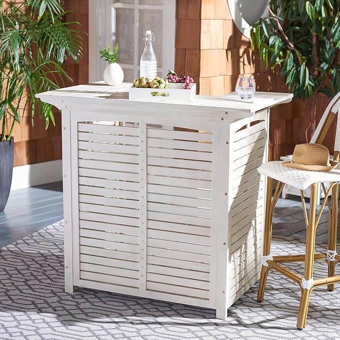 SAFAVIEH Outdoor Collection Monterey White Wash 3-Shelf Patio Bar Table - Image 2