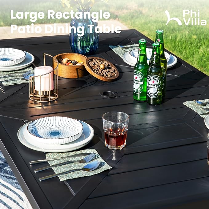 PHI VILLA 7 PCS Outdoor Dining Set, Patio Metal Furniture Set - Image 6