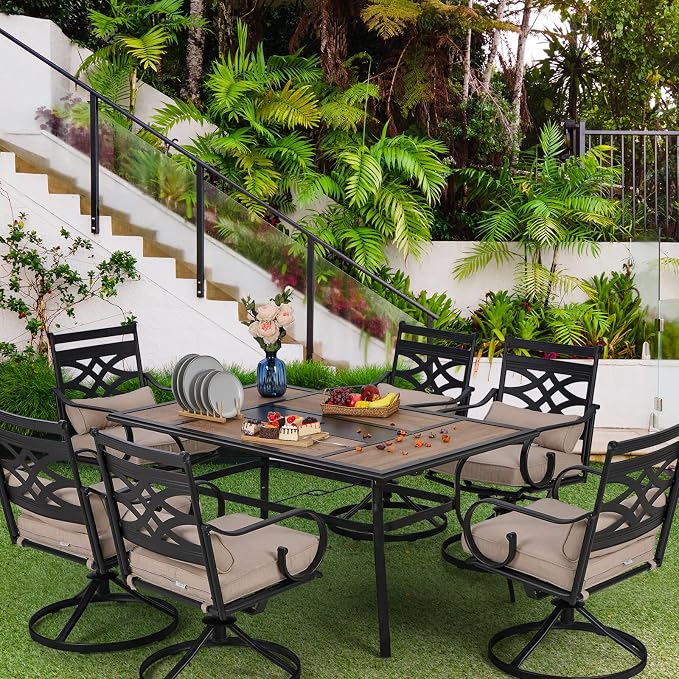 PHI VILLA Patio Dining Set for 6, Metal Patio Furniture for Outdoor Kitchen - Image 9