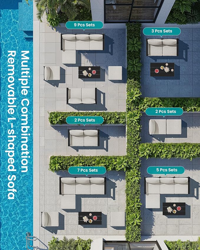 SERWALL 3 Pieces Patio Conversation Set, All-Weather HDPE Outdoor Sofas - Image 5