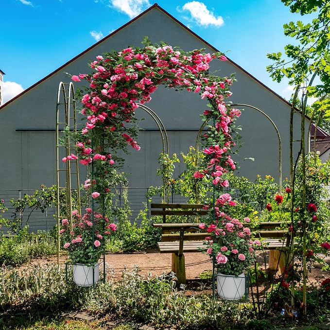 Metal Garden Arch Trellis for Climbing Plants Outdoor, 8.2FT Garden Arbors - Image 9