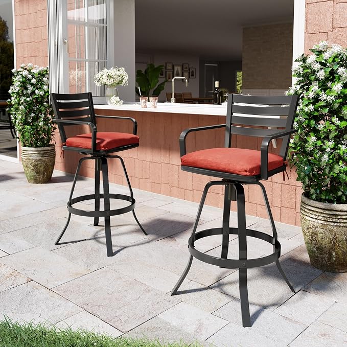 Pellebant 29.5" Sunbrella Outdoor Bar Stools Set of 2, Aluminum Swivel Patio by Pellebant