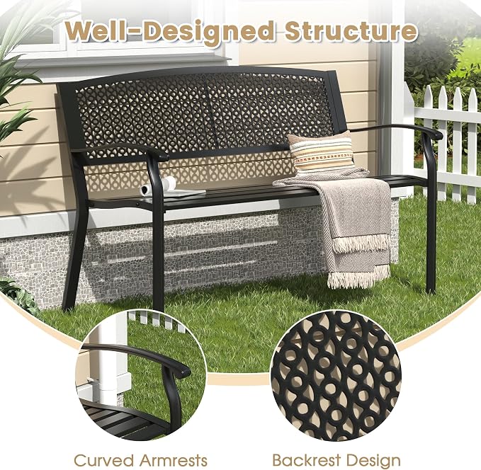 VICLLAX Outdoor Garden Bench, Metal Frame Patio Bench - Image 3