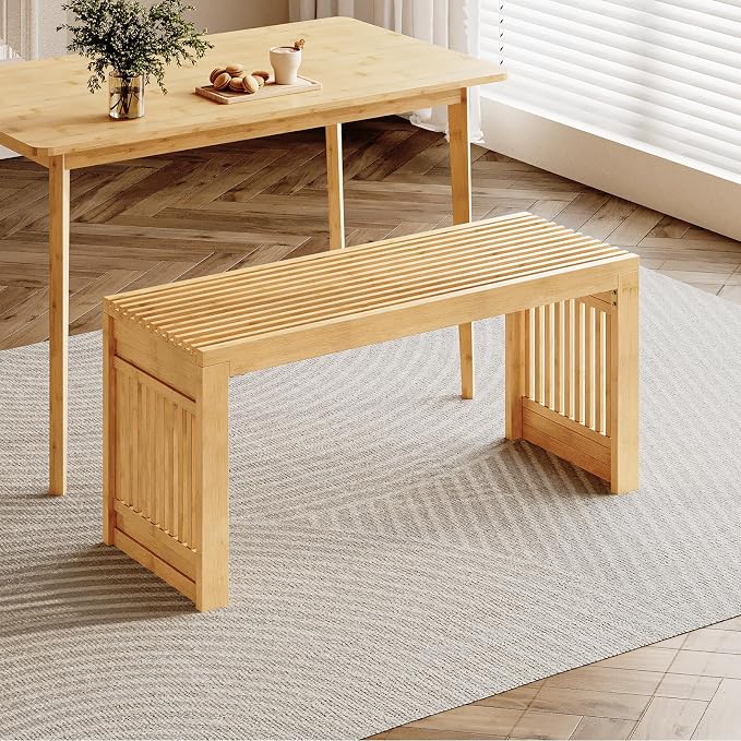 HOOBRO Bamboo Dining Bench, 35 inch Farmhouse Kitchen Table Bench, Solid Bamboo - Image 2