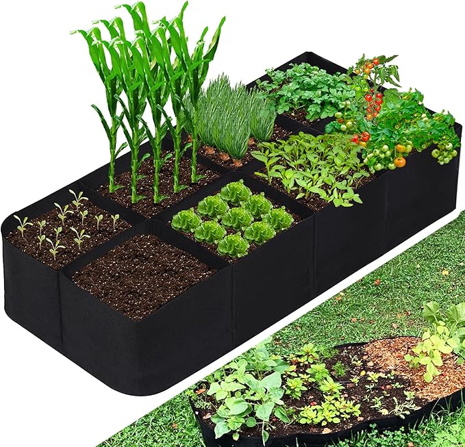 CJGQ Fabric Raised Garden Bed, 128 Gallon 8 Grids Plant Grow Bags, 3x6FT by CJGQ