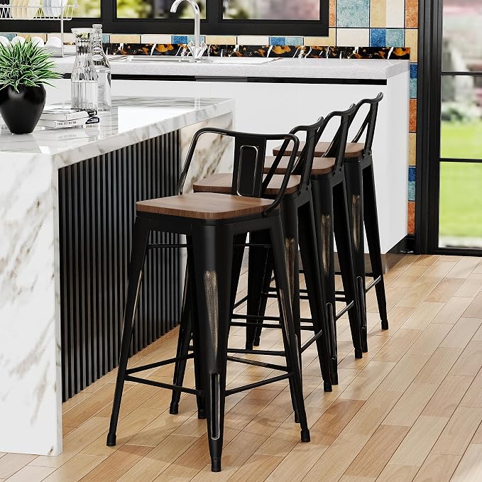 Alunaune 26" Industrial Metal Bar Stools Set of 4 Counter Height Barstools - Image 4