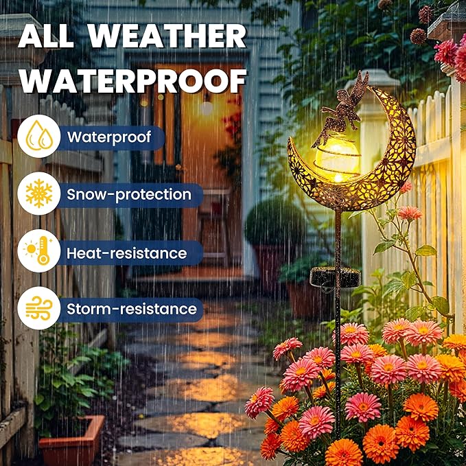 Fairy Garden Solar Lights Outdoor Moon Stakes, Waterproof Outdoor Metal Decor - Image 5