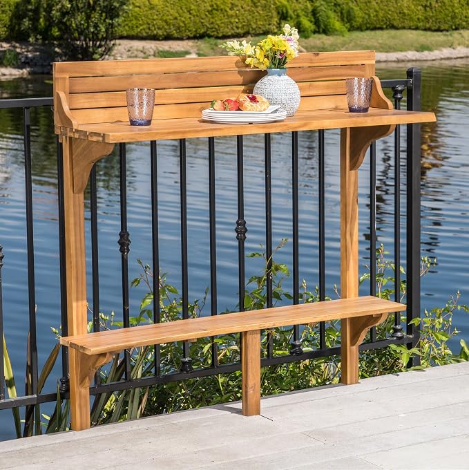 Christopher Knight Home Caribbean Outdoor Acacia Wood Balcony Bar Table - Image 2