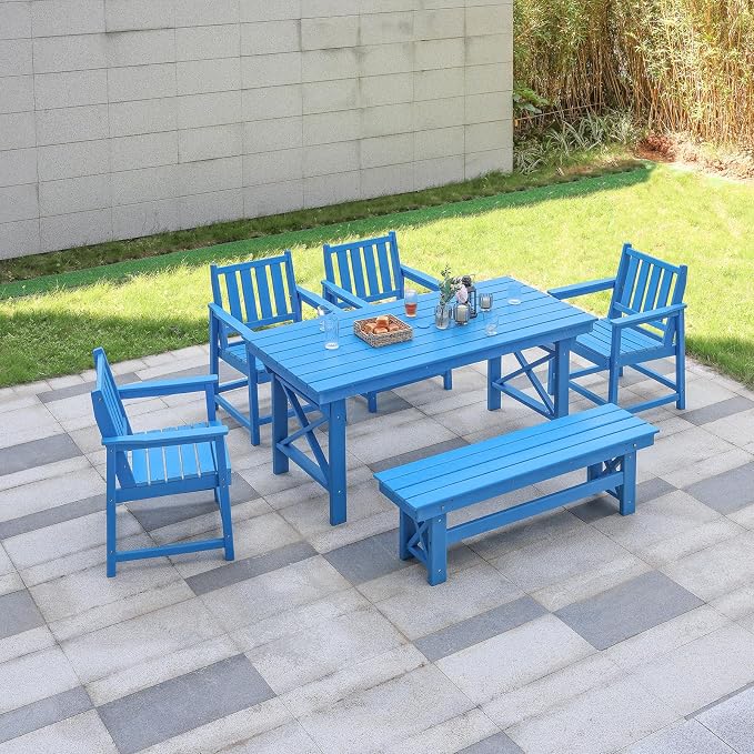 HDPE Outdoor Dining Set of 6, Patio Dining Table Set by SeeHill