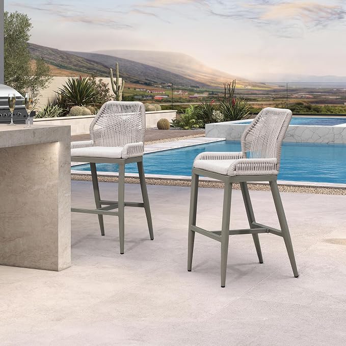 PURPLE LEAF Bar Stool 1 Piece Outdoor Bar Height Metal Stool Modern Wicker - Image 2