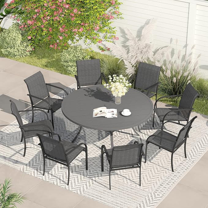 VICLLAX Patio Dining Set for 8, Outdoor Furniture Set Includes 53" Round Patio by HOME