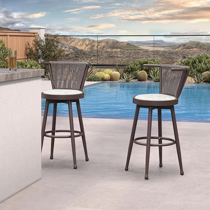 PURPLE LEAF Outdoor Swivel Bar Height Stools Set of 2 Metal Modern Wicker Bar by PURPLELEAF