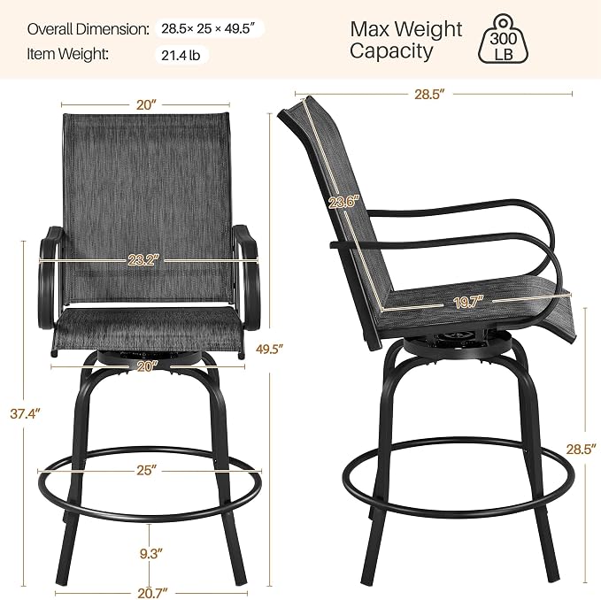 Yaheetech Patio Swivel Barstools Outdoor Chairs Set of 4, High Bistro Stools - Image 3