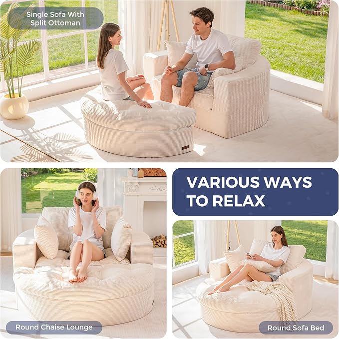 MAXYOYO Modular Sectional Chaise Lounge Sofa, Round Upholstered Lounge Chair - Image 3