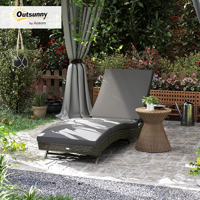 Outsunny Wicker Chaise Lounge Chair Outdoor - Image 2