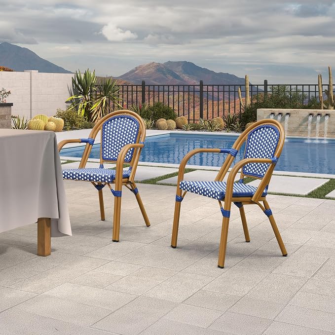 PURPLE LEAF French Bistro Armchairs Set of 4 Hand-Woven Wicker Rattan - Image 2