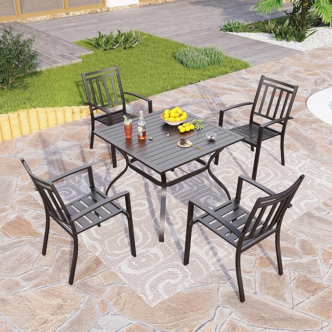 PHI VILLA 37 Inch Outdoor Dining Table Metal Steel Slat Square Patio Dining - Image 2