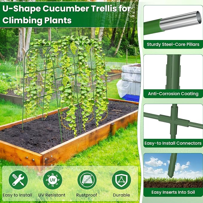 Cucumber Trellis for Raised Bed 48" L x 48" H U-Shape Garden Trellis for - Image 3