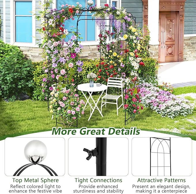 LDAILY Birdcage Shape Garden Arch, 9.3 x 6.5FT Arbor - Image 4