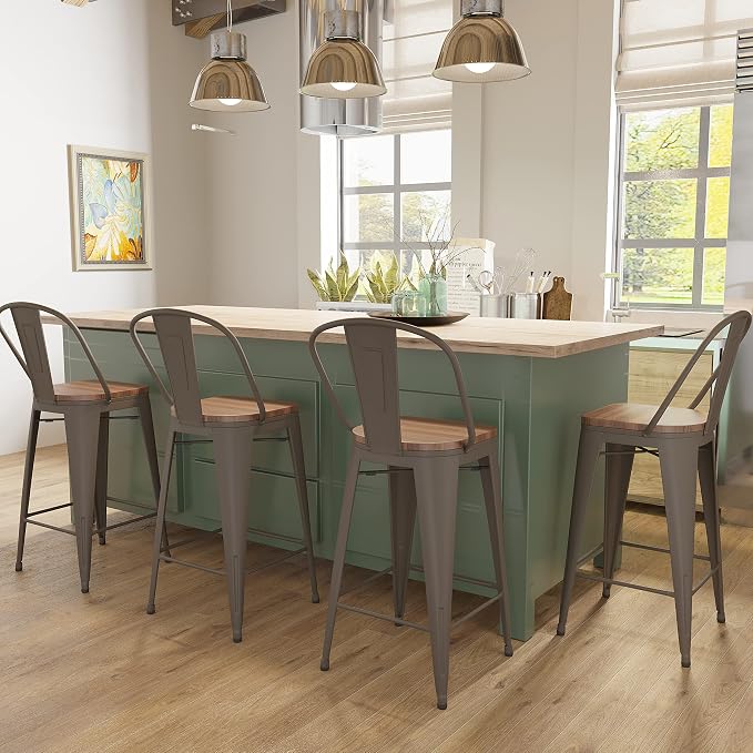 Aklaus Metal Bar Stools Set of 4, 24 inch Barstools Counter Height Bar Stools - Image 6