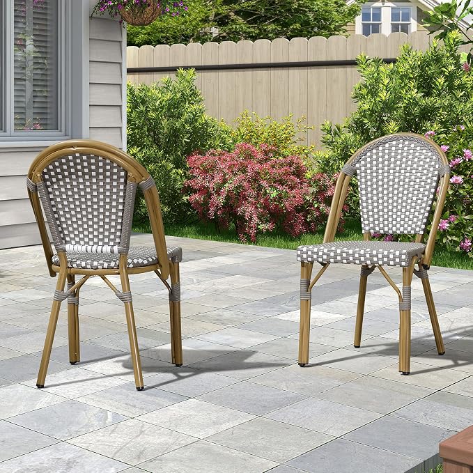 PURPLE LEAF Outdoor Dining Chair Set of 4 Aluminum Rattan Chairs - Image 9