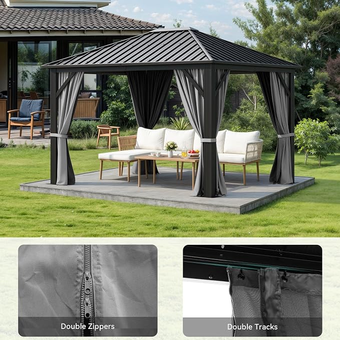 YITAHOME 10'X12' Single Hardtop Gazebo Metal Outdoor Patio Galvanized Iron - Image 7