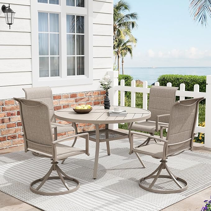 Patio Dining Table for 4, Round Metal Outdoor Table - Image 2