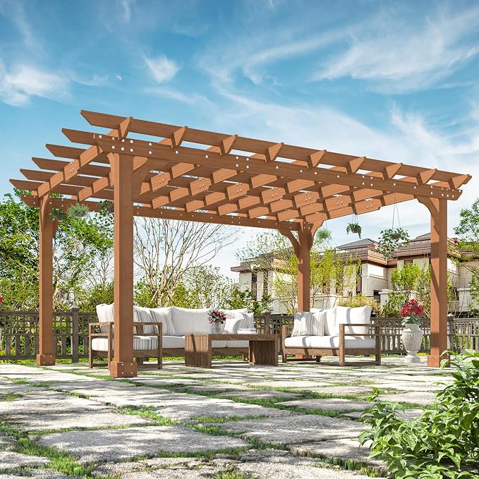 MUPATER 10x14 FT Cedar Wooden Pergola Kit by MUPATERHome