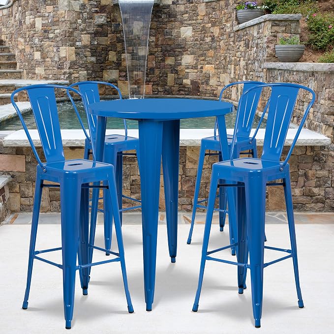 Flash Furniture Callum Commercial Grade 30" Round Blue Metal Indoor-Outdoor Bar by FlashFurniture