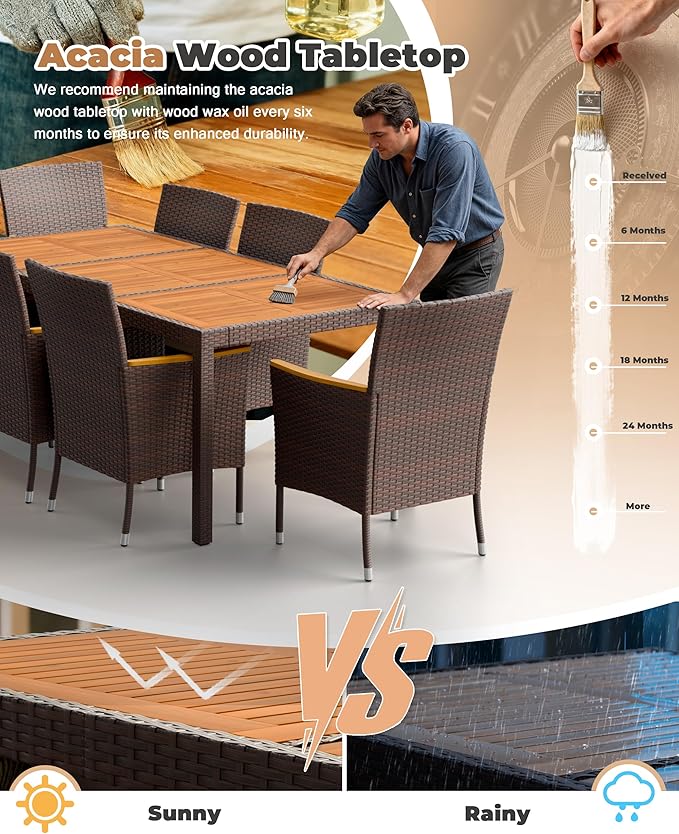 Flamaker 9 Piece Patio Dining Set Outdoor Acacia Wood Table and Chairs - Image 6