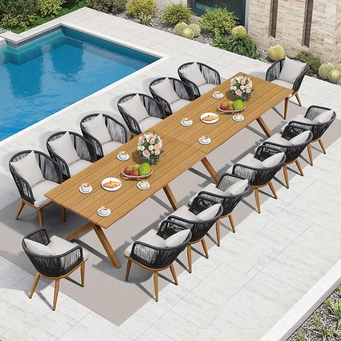 PURPLE LEAF 16 Pieces Patio Dining Set Wicker Outdoor Furniture Rectangular by PURPLELEAF